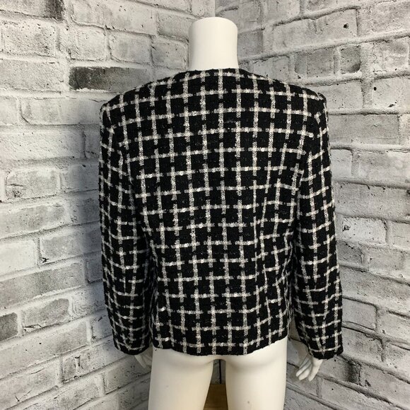 Vintage 80s 90s Louben Boucle Double Breasted Cropped Check Blazer - Picture 5 of 14